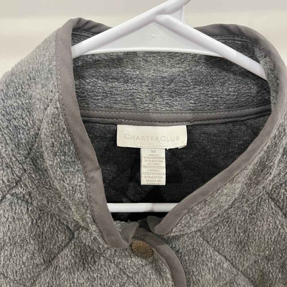 Charter Club Quilted Mandarin Collar Jacket Blouse Gray Pockets - Picture 3 of 4